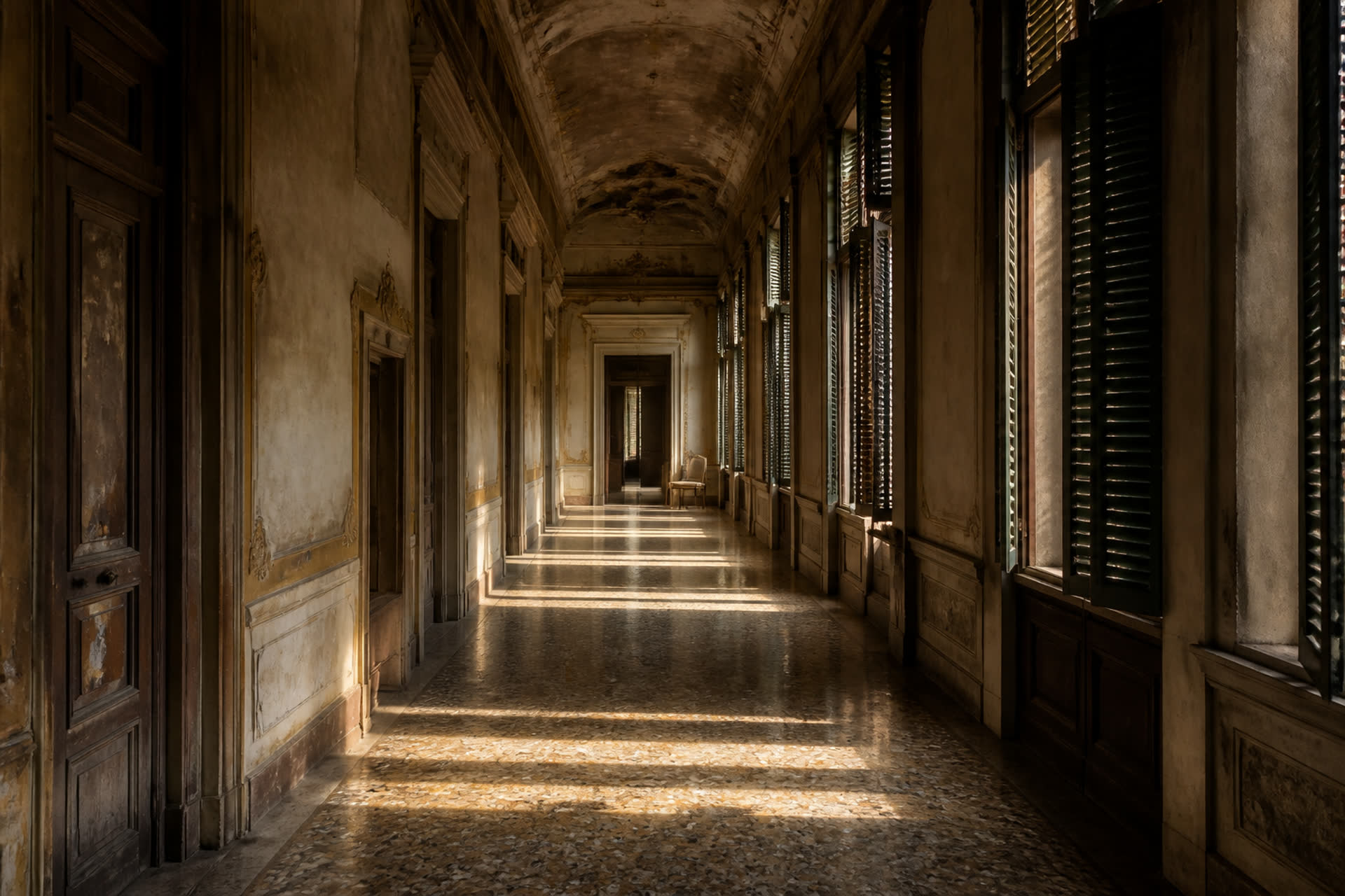 A palazzo corridor in late light
