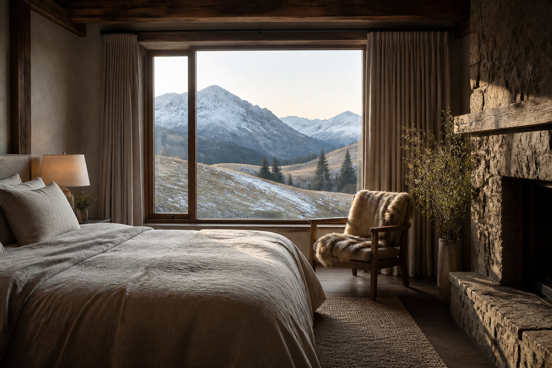 A mountain lodge window